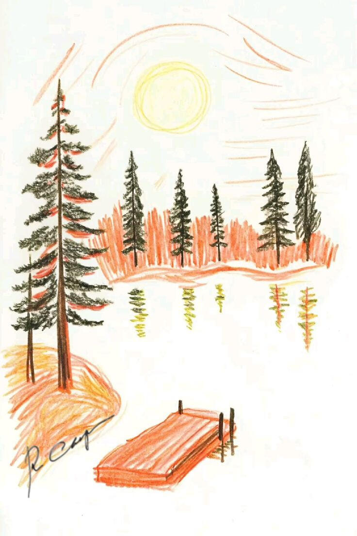lake view with pine trees